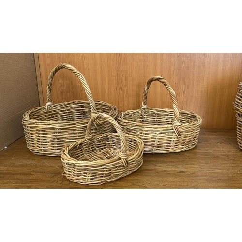 81 - x3 Oval Shaped Wicker Baskets with Handles (Unused)