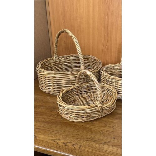 81 - x3 Oval Shaped Wicker Baskets with Handles (Unused)