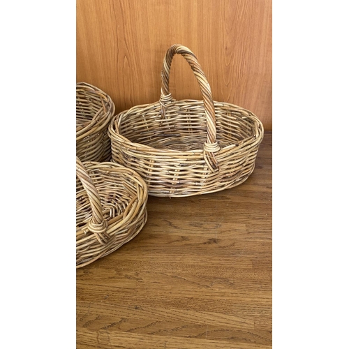 81 - x3 Oval Shaped Wicker Baskets with Handles (Unused)