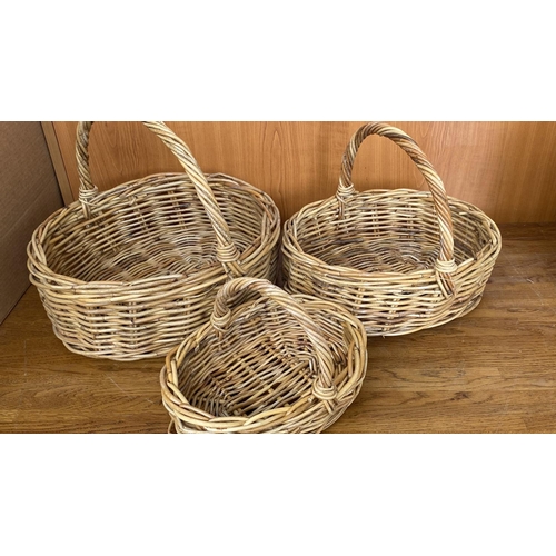 81 - x3 Oval Shaped Wicker Baskets with Handles (Unused)