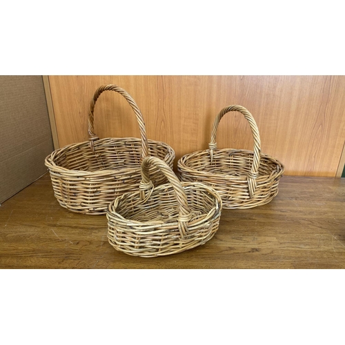 82 - x3 Oval Shaped Wicker Baskets with Handles (Unused)