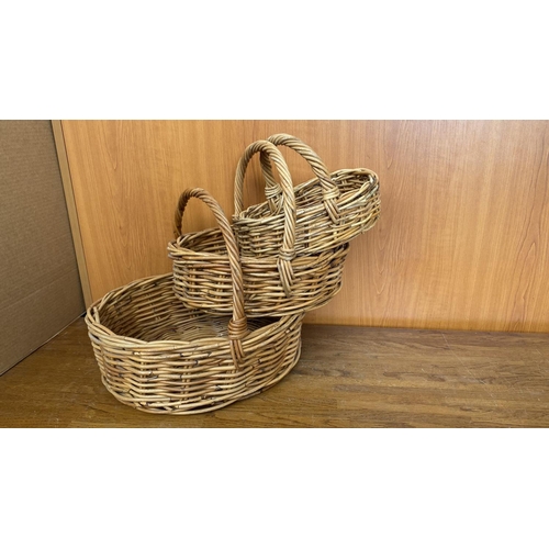 82 - x3 Oval Shaped Wicker Baskets with Handles (Unused)