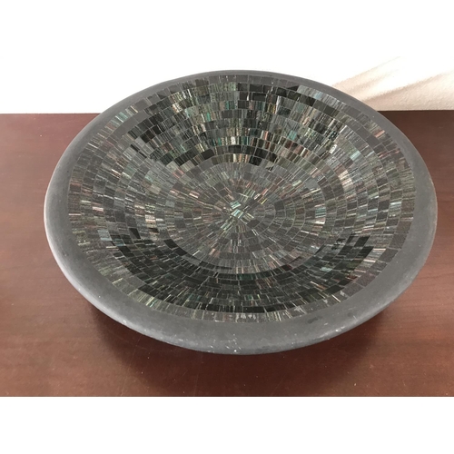 305 - Black Mosaic Design Large Decorative Fruit Platter with 11 Artificial Fruits