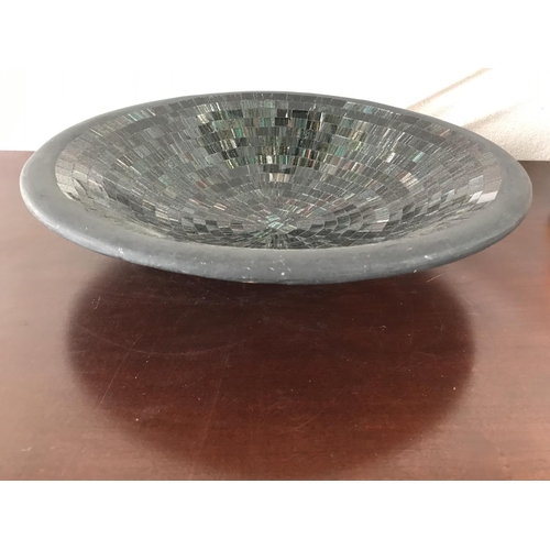 305 - Black Mosaic Design Large Decorative Fruit Platter with 11 Artificial Fruits