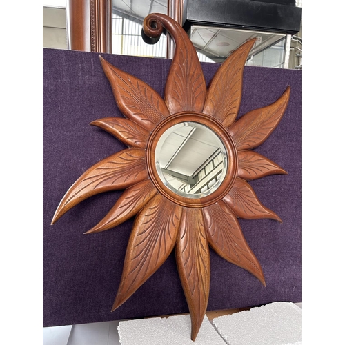 45 - Large Hand Crafted Wood Sun-Mirror (Appr. 120 x 90cm)