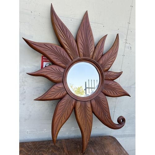 45 - Large Hand Crafted Wood Sun-Mirror (Appr. 120 x 90cm)