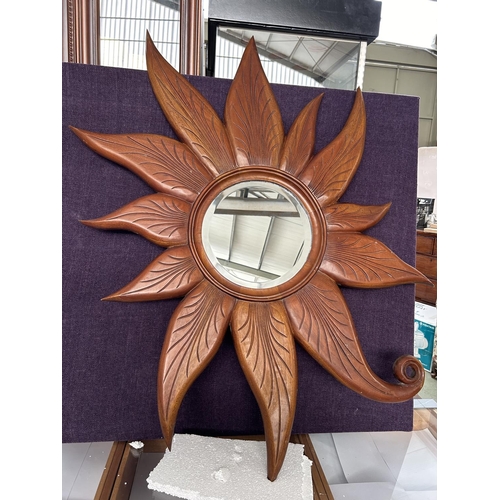 45 - Large Hand Crafted Wood Sun-Mirror (Appr. 120 x 90cm)