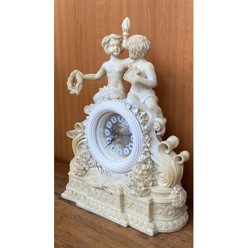 66 - French Style Cherub Mantle Clock (34cm L., 40cm H.)