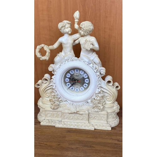 66 - French Style Cherub Mantle Clock (34cm L., 40cm H.)