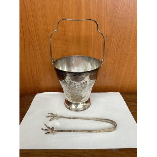 162 - Vintage Silver Plated Ice Bucket and Tong