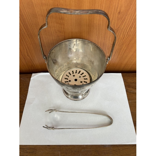 162 - Vintage Silver Plated Ice Bucket and Tong