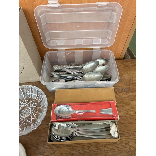 225 - Assorted Vintage and Later Cutlery, Crystal Bowls and Other