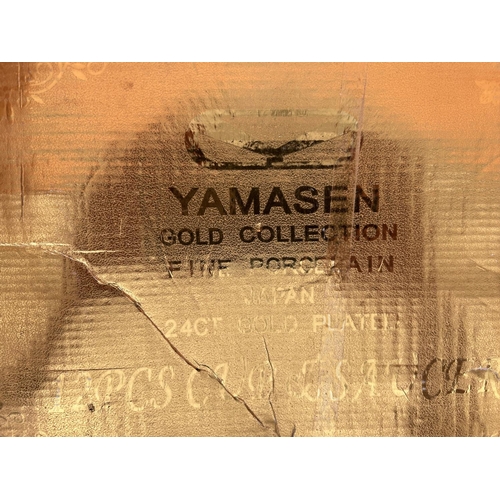 60 - Yamasen Japan 24k Gold Plated Fine Porcelain Coffee Cups & Saucers in Box