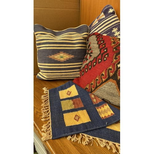 196 - x4 Colorful Kilim Throw Pillows Together with Small Middle Eastern Kilim Rug