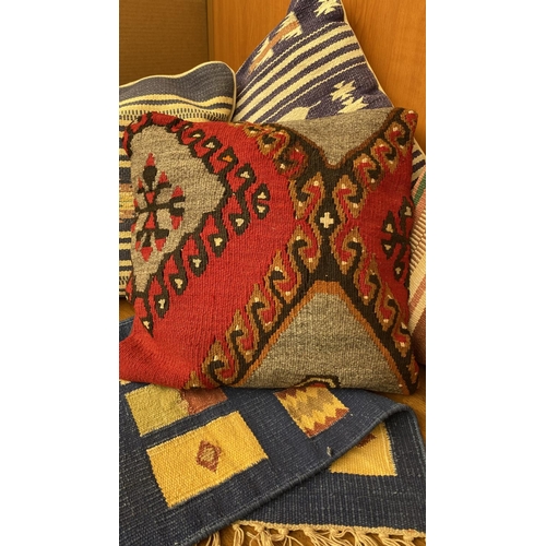 196 - x4 Colorful Kilim Throw Pillows Together with Small Middle Eastern Kilim Rug