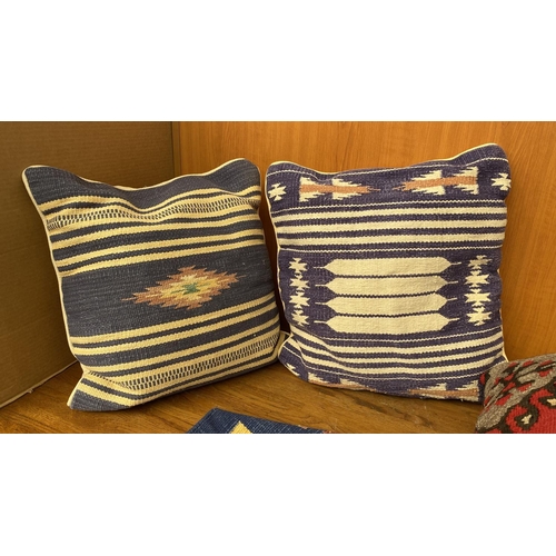 196 - x4 Colorful Kilim Throw Pillows Together with Small Middle Eastern Kilim Rug