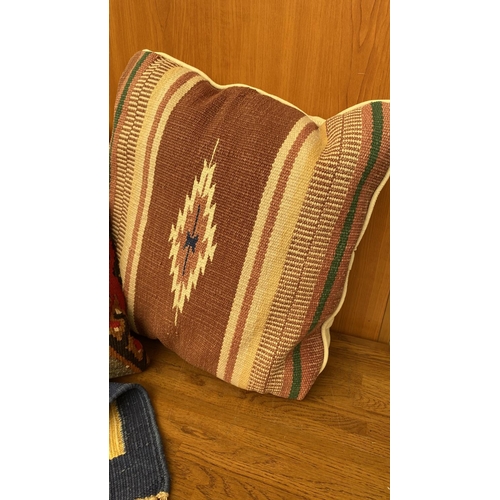 196 - x4 Colorful Kilim Throw Pillows Together with Small Middle Eastern Kilim Rug