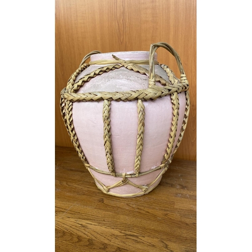 201 - Large (36cm H.) Pottery Planter/Vase with Braided Rattan Details (Unused)