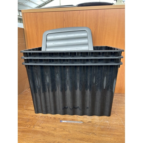 289 - x2 Large Cassetti Black Plastic Storage Boxes with Lid