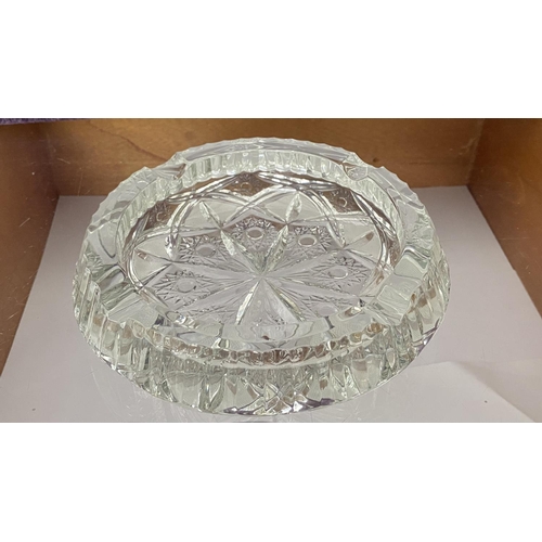 19 - Large Crystal Cigar Ashtray (Unused - 20cm Diameter)