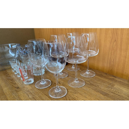 239 - Box of Glassware Incl. Pyrex Dishes, Drinking/Wine Glasses and Other