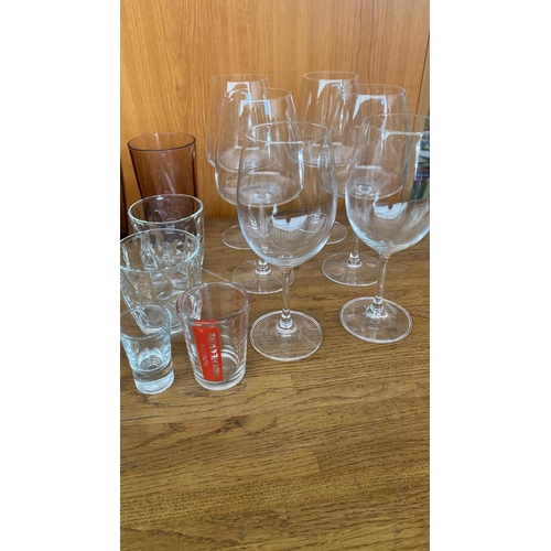 239 - Box of Glassware Incl. Pyrex Dishes, Drinking/Wine Glasses and Other