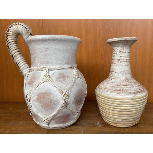 106 - Pottery Jug and Vase with Rattan Details