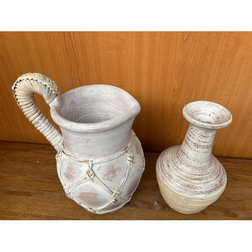 106 - Pottery Jug and Vase with Rattan Details