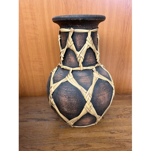 107 - Pottery Vase with Rattan Details (Unused - 37cm H.)