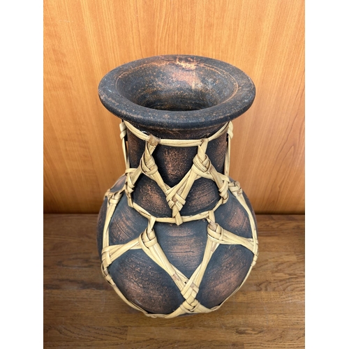 107 - Pottery Vase with Rattan Details (Unused - 37cm H.)