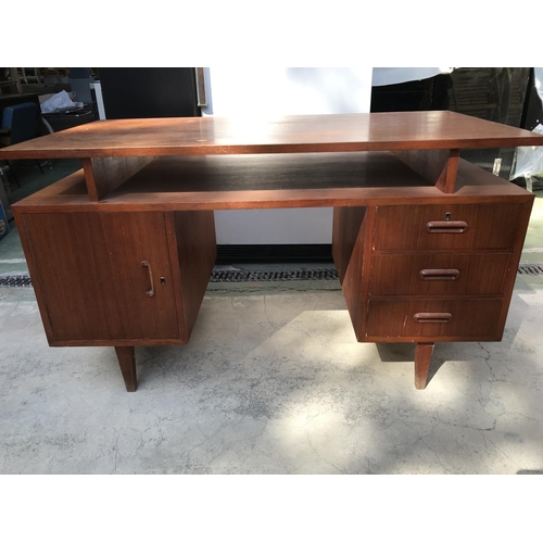 276 - Vintage Danish Style Wooden Office Desk with 3 Drawers and Cabinet (136 W. x 70 D. x 78cm H.)