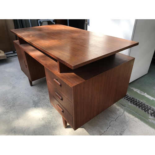 276 - Vintage Danish Style Wooden Office Desk with 3 Drawers and Cabinet (136 W. x 70 D. x 78cm H.)