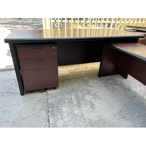 101 - Large Wooden Office Desk with Extension and 3-Drawer Cabinet on Castors