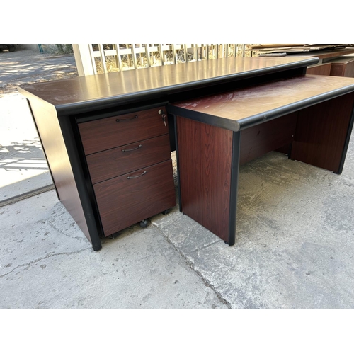 101 - Large Wooden Office Desk with Extension and 3-Drawer Cabinet on Castors