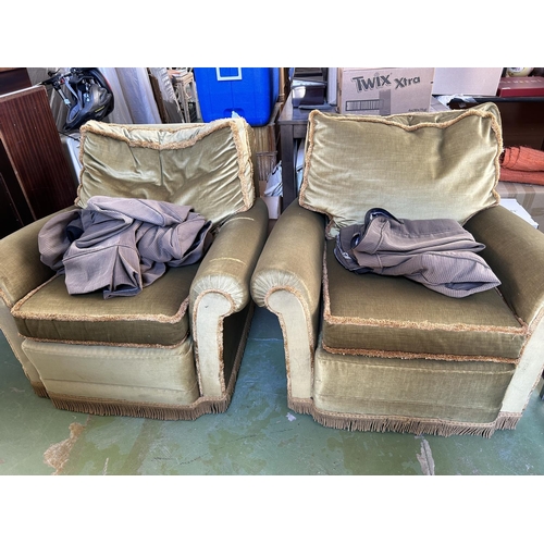 361 - x2 Vintage Gold Color Armchairs with Extra Covers