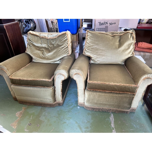 361 - x2 Vintage Gold Color Armchairs with Extra Covers