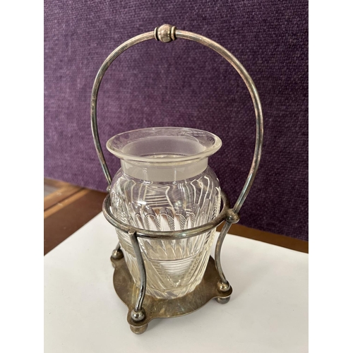 246 - Vintage Silver Plated and Glass Pickle Jar on Stand