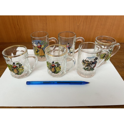 392 - French Folk Art Hand Painted Mini Beer Glasses