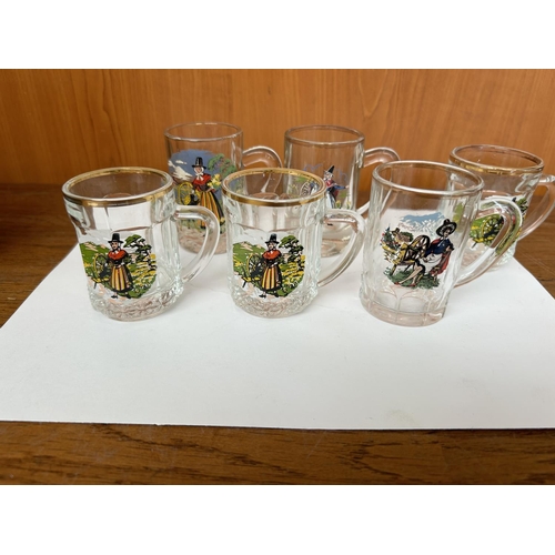 392 - French Folk Art Hand Painted Mini Beer Glasses