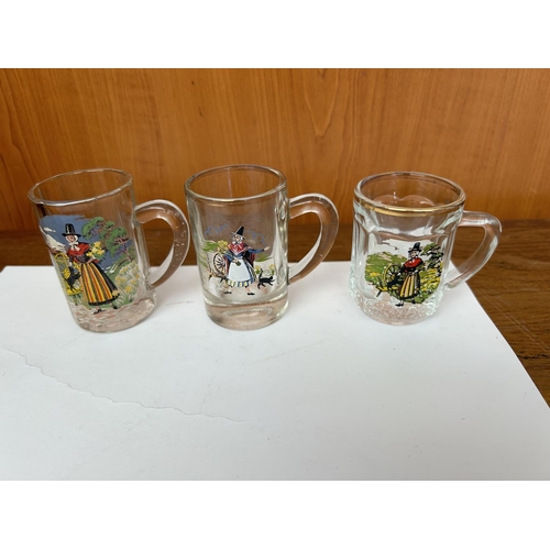 392 - French Folk Art Hand Painted Mini Beer Glasses