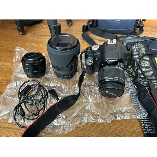 400 - Canon EOS 500D Digital Camera with 18-55mm, 50mm, Sigma Telephoto Lens and Weifens Tripod