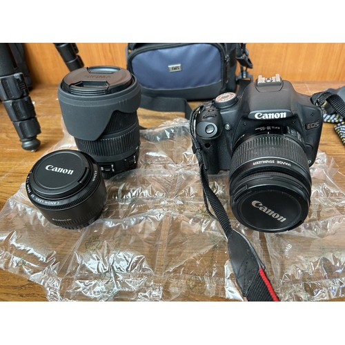 400 - Canon EOS 500D Digital Camera with 18-55mm, 50mm, Sigma Telephoto Lens and Weifens Tripod