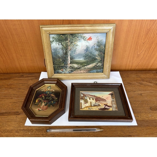 277 - Collection of 3 Small Board Paintings in Frame