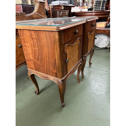 283 - A Three Piece Walnut Art Deco Two Tone Bedroom Suite 1940's, Comprising a Double bed and Two Side Ca... 