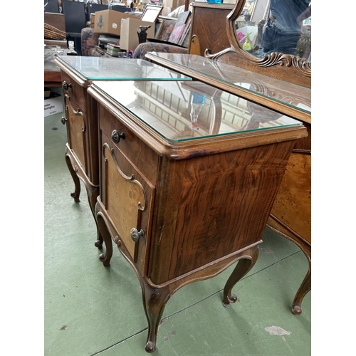 283 - A Three Piece Walnut Art Deco Two Tone Bedroom Suite 1940's, Comprising a Double bed and Two Side Ca... 