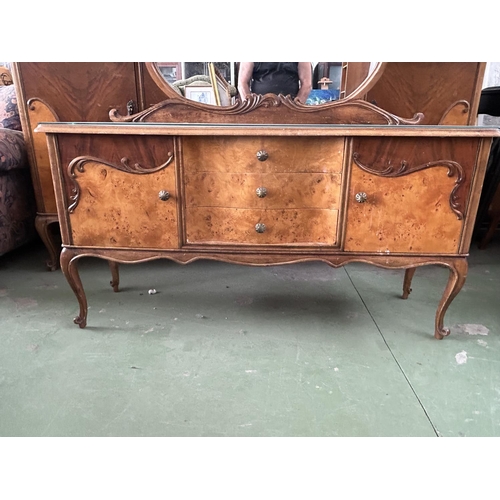 284 - Vintage 1940's Walnut Art Deco Two Tone Dressing Table with 2 Cabinets, 3 Drawers and Large Mirror (... 