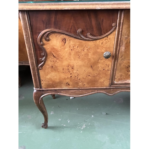 284 - Vintage 1940's Walnut Art Deco Two Tone Dressing Table with 2 Cabinets, 3 Drawers and Large Mirror (... 