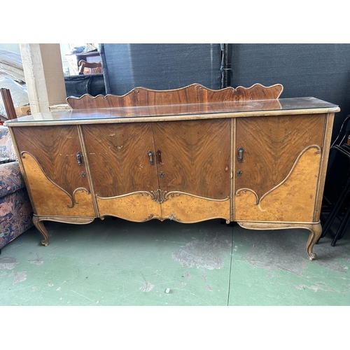 285 - Vintage 1940's Large Walnut Art Deco Two Tone 4-Door Buffet Unit (204 W. x 53 D. x 115cm H.)