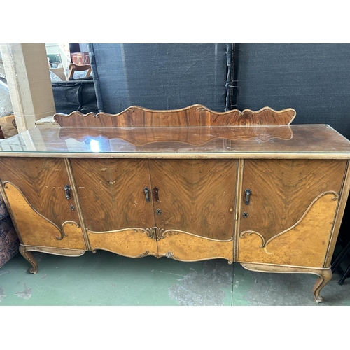 285 - Vintage 1940's Large Walnut Art Deco Two Tone 4-Door Buffet Unit (204 W. x 53 D. x 115cm H.)