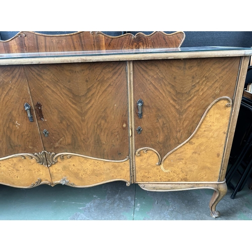 285 - Vintage 1940's Large Walnut Art Deco Two Tone 4-Door Buffet Unit (204 W. x 53 D. x 115cm H.)